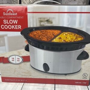 Sunfeast Double Compartment Slow Cooker – 2 x 16 oz Removable Stoneware